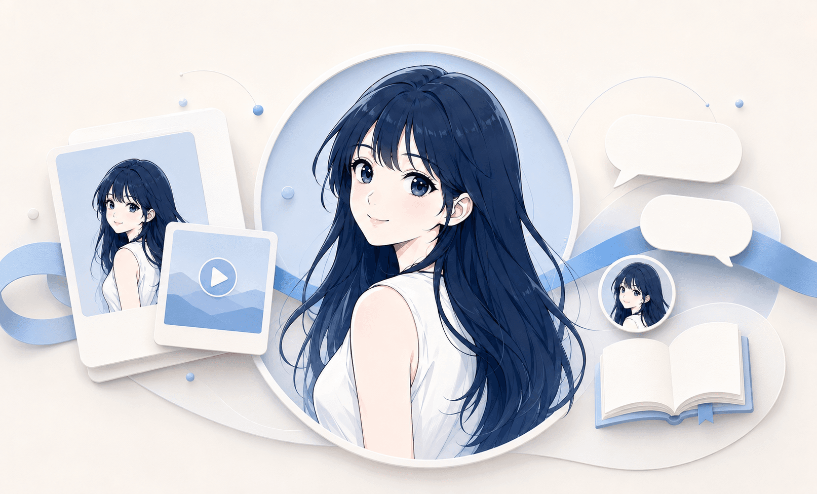 같은 캐릭터를 중심으로 SNS 콘텐츠와 개인 대화·기억이 이어지는 DearMate 프로젝트 일러스트