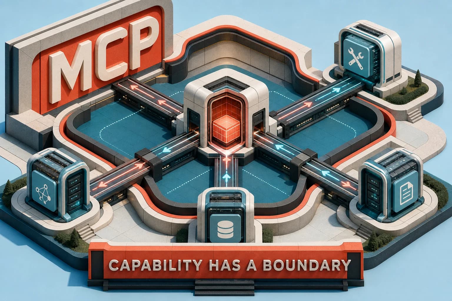 중앙 MCP host가 여러 capability server와 연결된 구조